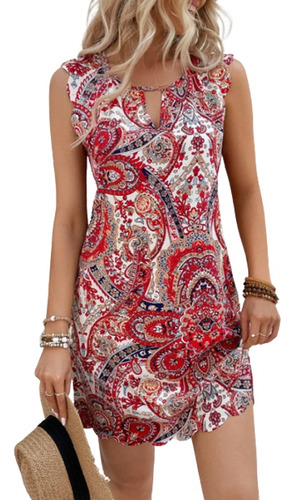 Vestido Camisero Con Estampado De Paisley, Casual Verano