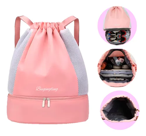 Bolsa Academia Sacola Bag Mochila Treino Impermeável Costas Cor Rosa Desenho do tecido Liso