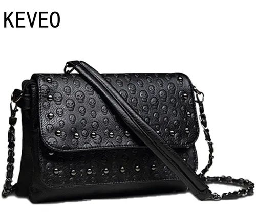 England Style Skull Women Crossbody Bag Leather Small Skull