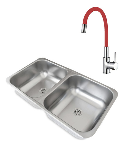 Bacha Cocina Dhinox Dh70/18 Y Griferia Aqualia Leira Rojo