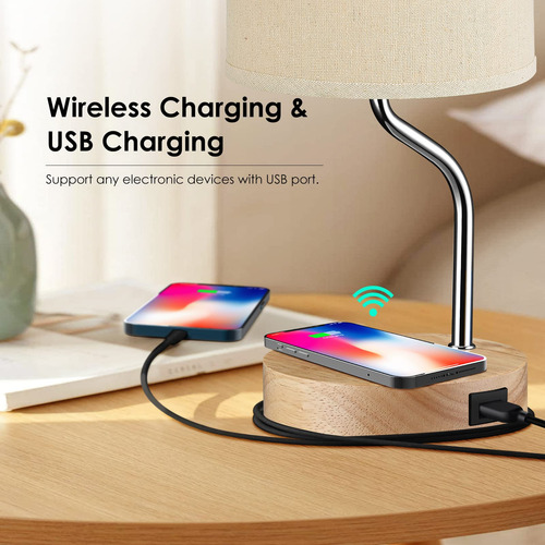 Lámpara De Mesa Timegoa Led Cargador Inalámbrico Crema