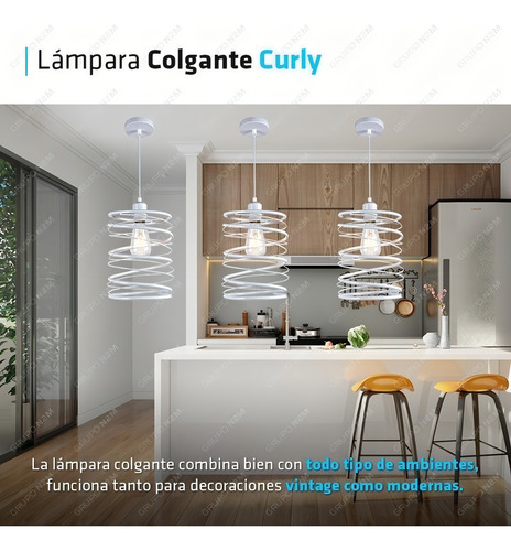 Lampara Colgante Led Curly Negro Foco E27 Techo Iluminacion