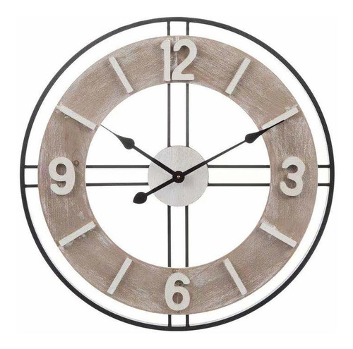 Reloj De Pared Grande De Madera Y Metal, Reloj De Pared Deco