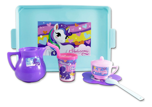 Juguete De Cocina, Juego De Té Unicornio Mágico Color Celeste