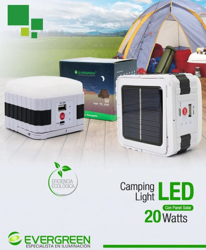 Lámpara De Emergencia Modelo Camping/solar Evergreen 20w