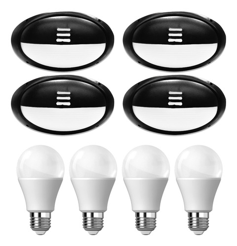 Pack X 4 Aplique Tortuga Exterior Negra Plástico Visera Ovalada + Lámpara Foco Led 9w Luz Cálida Amarilla