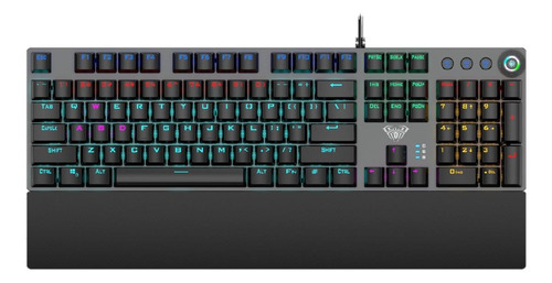 Teclado gamer Aula F2058 QWERTY Aula Blue português Brasil cor preto com luz RGB