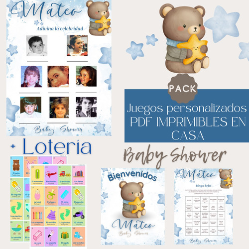 Juegos Baby Shower Personalizado Oso Invitaciones Imprimible