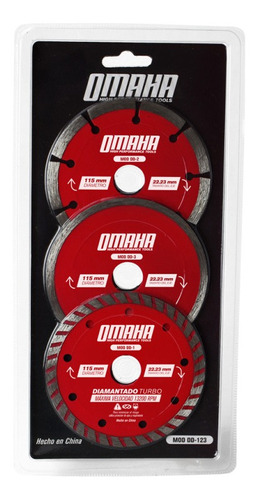 Discos Diamantados 115 X 22,23 Mm Pack 3 Unidades Omaha Color Rojo