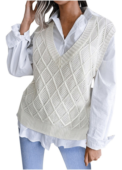 K Sweater Chaleco De Punto Hueco Con Cuello En V Para Mujer 