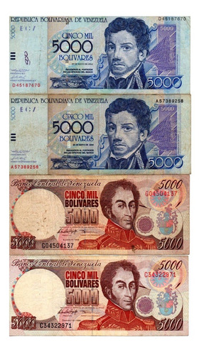 Billetes 5000 Bolivares 1998 2000 Venezuela Coleccion Set 4 