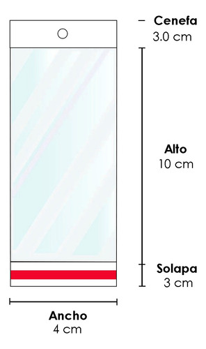 100 Pzas Bolsa Celofan Cenefa Adhesivo Exhibidor 4x10