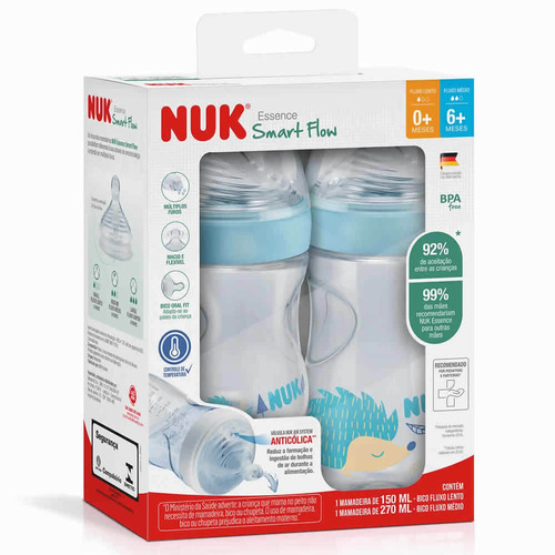 Kit 2 Mamadeiras Smart Flow 150/270ml Azul Essence Nuk