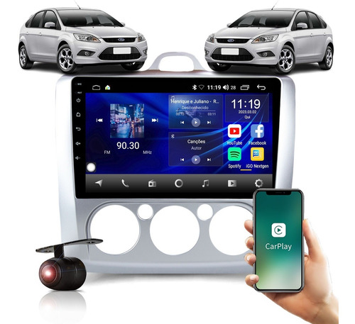 Multimídia Ford Focus Ar Analógico Gps Carplay Bt Wifi Rádio