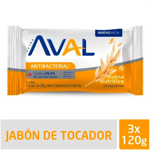 Imagen 2 de 4 de Jabon De Tocador Avena Antibacterial Aval X3 U- Mejor Precio