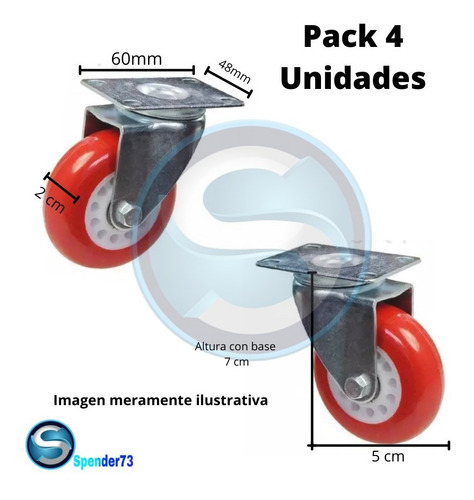 Imagen 2 de 4 de Ruedas 50mm Pack X 4 Unidades Giratorias