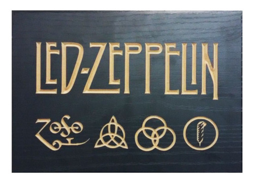 Quadro Entalhado Em Madeira - Led Zeppelin - 40 X 60 Cm