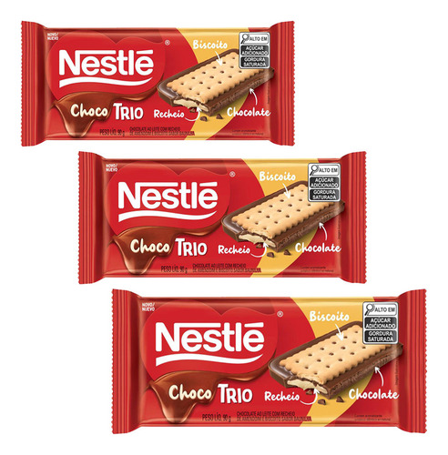 Chocolate Nestlé Choco Trio Amendoim Kit 3 Pacotes De 90g