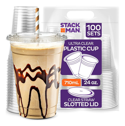 Vasos De Plástico Transparente De 24 Oz Con Tapas Con Ranura