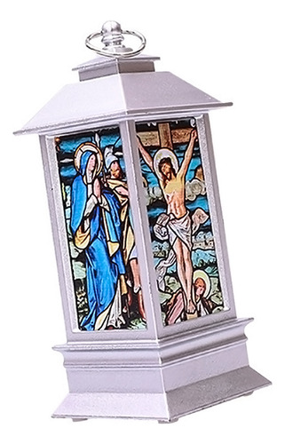 Xmas Led Storm Lantern Church Jesus Pattern Simulated Small