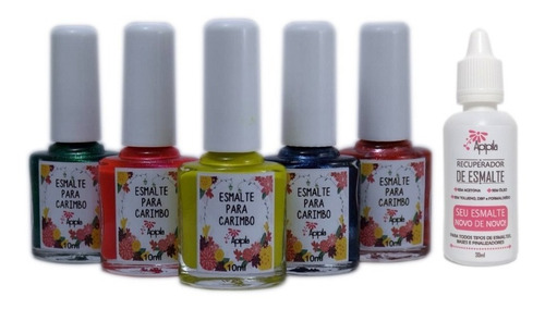Kit 05 Esmaltes Para Carimbo + Recuperador Apipila
