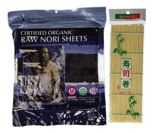 50 Hojas De Nori Orgánica Crudas Rollos De Sushi De Bambú