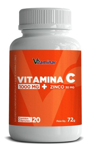 Vitamina C 1000mg + Zinco 30mg - 120 Cápsulas Vitaminar Nf-e