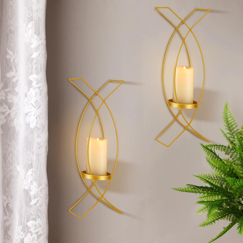 Juego De Dos Candelabros De Pared De Metal Con Portavelas D