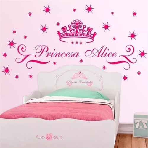 Adesivo Parede Infantil Rosa Princesa Com Nome Personalizado