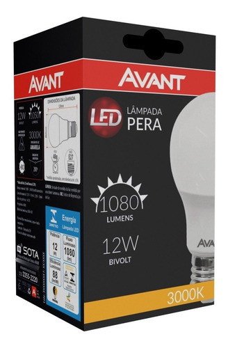 Imagem 4 de 7 de Kit 6 Lâmpadas Led Bulbo Pera Bivolt 12w Luz Amarela Avant