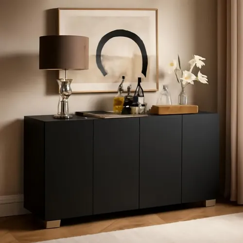 Aparador Buffet 4 Portas Veneza Multimóveis V3557 Cor Preto/branco
