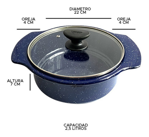 Olla Recta De Acero Vitrificado 22cm C/ Tapa De Vidrio Cinsa Color Azul