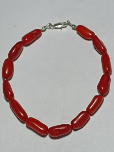 Pulsera  De Coral Rojo Amuleto 21 Cm