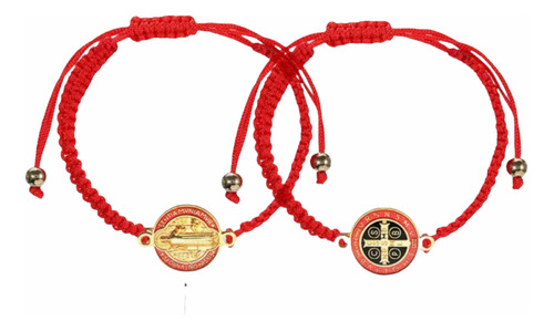 Pulsera Protección Hilo Rojo San Benito Reversible Cruz Tras