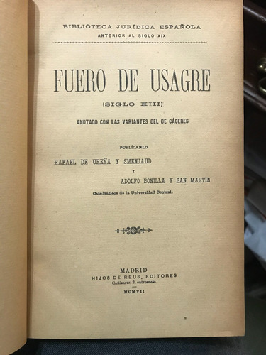 Fuero De Usagre (siglo Xiii). Biblioteca Jurídica Española