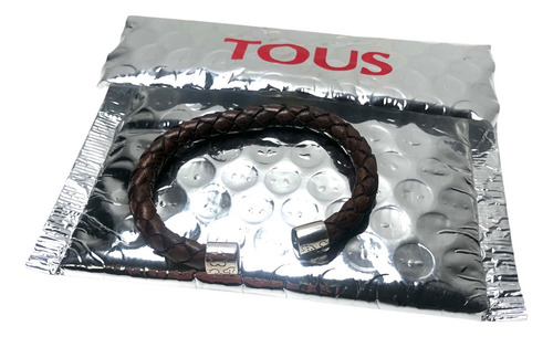 Pulsera Tous Plata Y Piel Marrón Osos Y Flores Original Marrón 18 Cm (Usado)