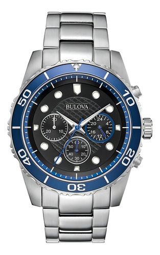 98a212 Reloj Bulova Sport Plateado/azul/negro Color de la correa Plateado Color del bisel Azul Color del fondo Negro