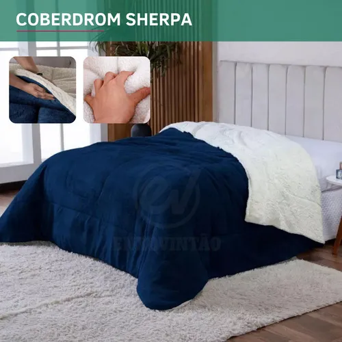 Edredom Sherpa Queen Casal Pele Carneiro Dupla Face Inverno Quent...