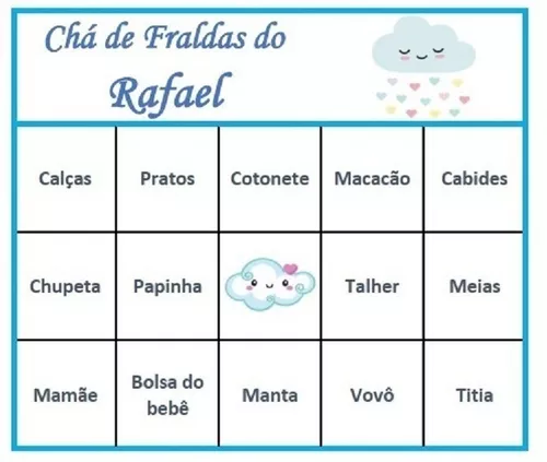 104 Cartelas Bingo Chá De Bebê Tema Menino Chuva De Amor Pdf