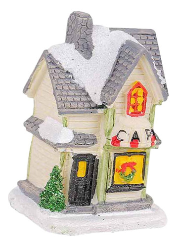 Casa Con Luz De Nieve Navideña, Miniatura De Navidad De