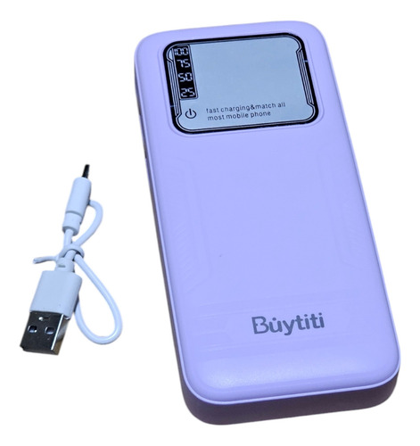 Power Bank 20 000 Mah, 3 Puertos Usb De Carga, Linterna Color Lila
