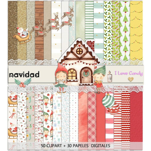 Kit Digital Navidad Papeles + Clipart