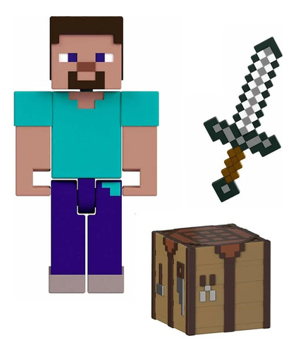 Mattel Minecraft Steve Espada De Hierro Y Mesa De Trabajo