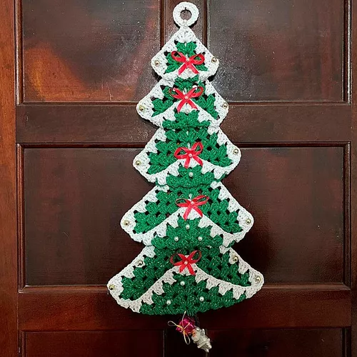 Árvore De Natal De Crochê Enfeite De Porta Esmeralda