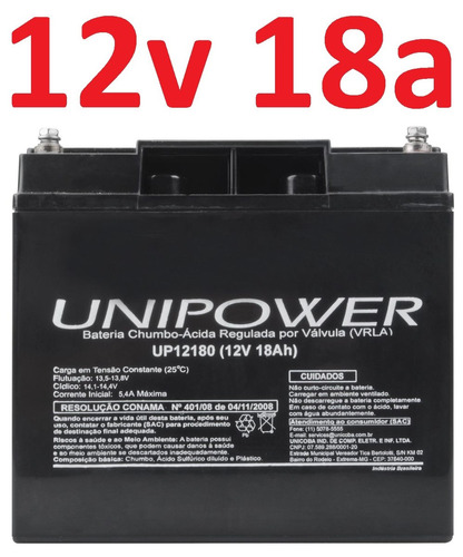 Bateria Recarregável 12v 18a Up12180 Nobreak 18ah Unipower #