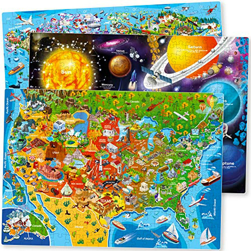 Puzzle Grande Para Niños: Mapas Del Mundo - 3 En 1