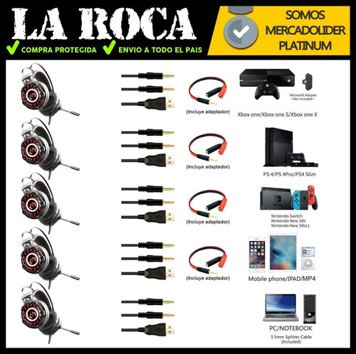 Auricular Led Rgb Gamer Microfono Gaming Xbox Ps4 Pc