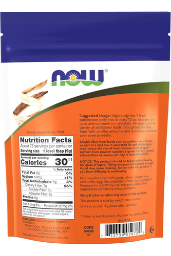 Cáscara De Psyllium En Polvo Now 680 G