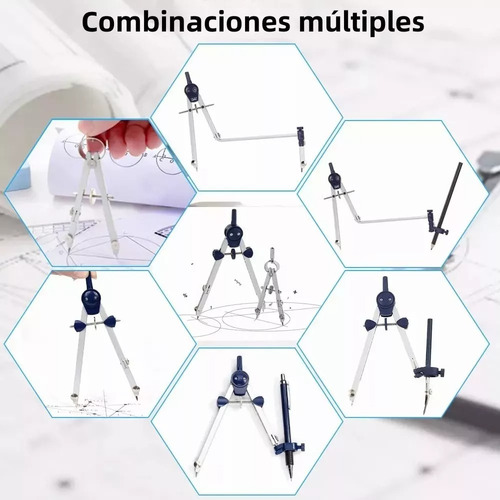 7pcs Compás De Precisión Escolar Profesional Mina Repuesto