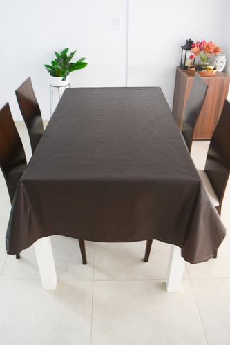 Mantel Cuerina Impermeable Cuadrado 1.40x1.40 Ecocuero Color Marrón Liso